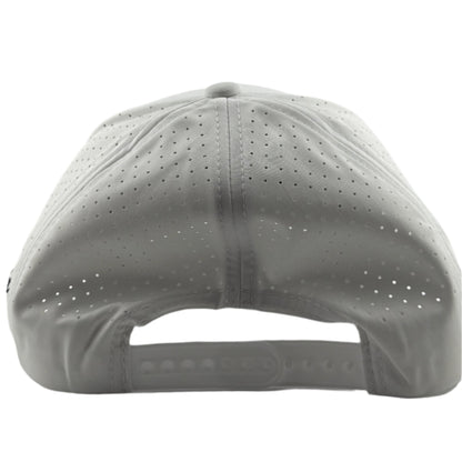Gray cap with perforated design on a light gray background
