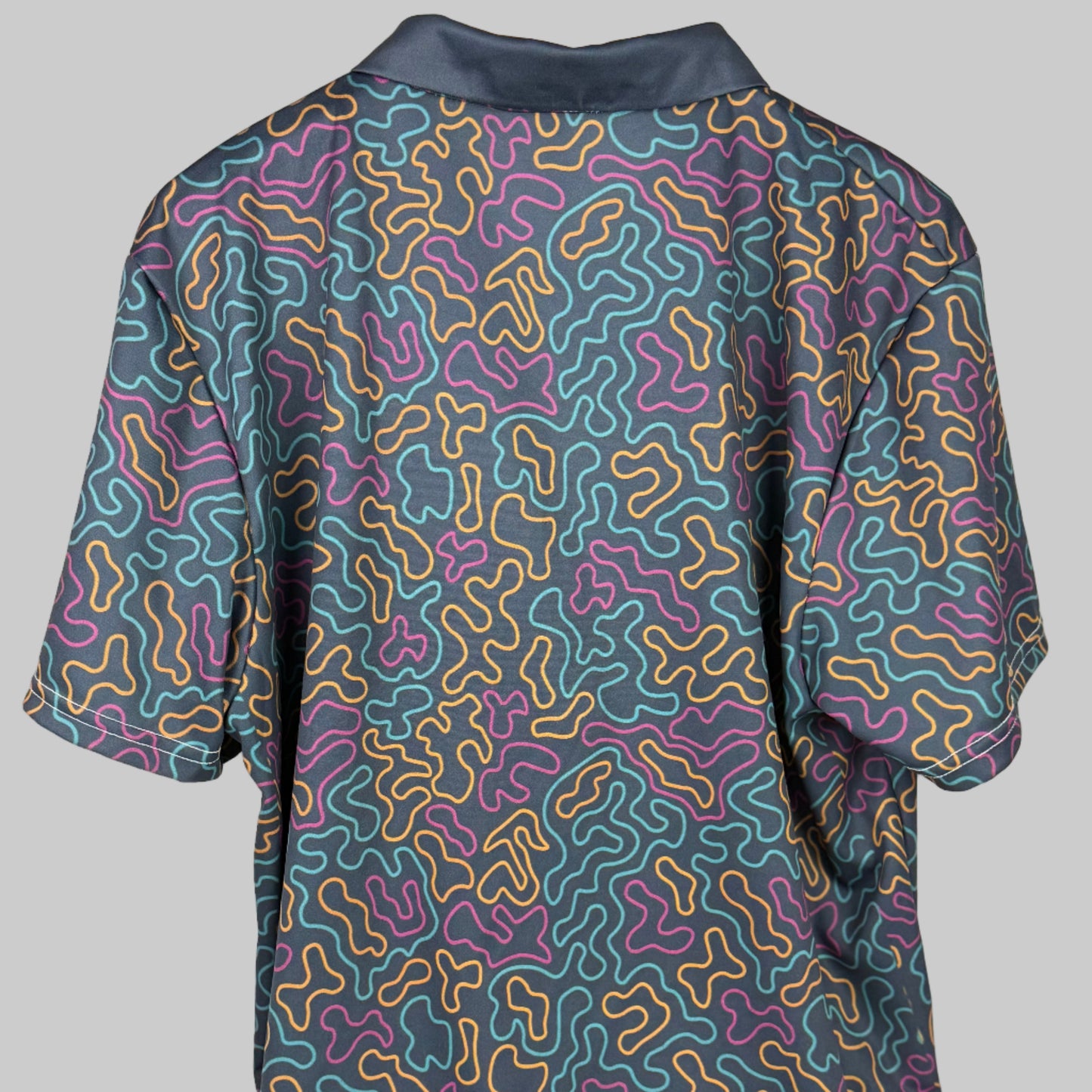 Short-sleeve shirt with a colorful pattern on a white background