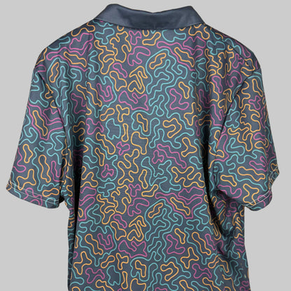Short-sleeve shirt with a colorful pattern on a white background