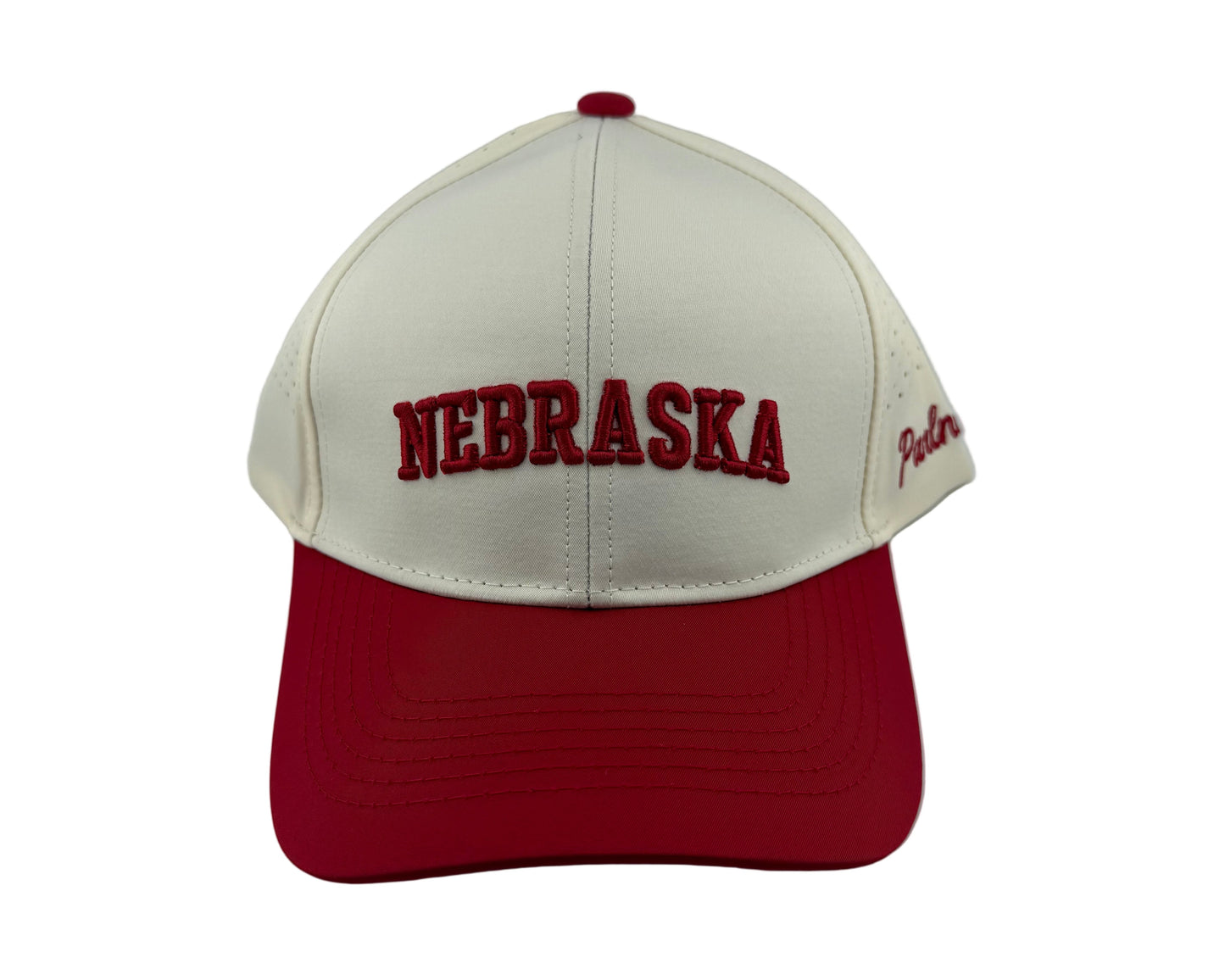 Nebraska cap with red and white colors on a light gray background
